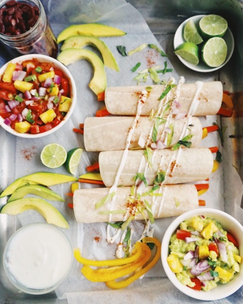 Taco Tuesday; guacamole, salsa, homemade tortillas, sauteed veggies, beans