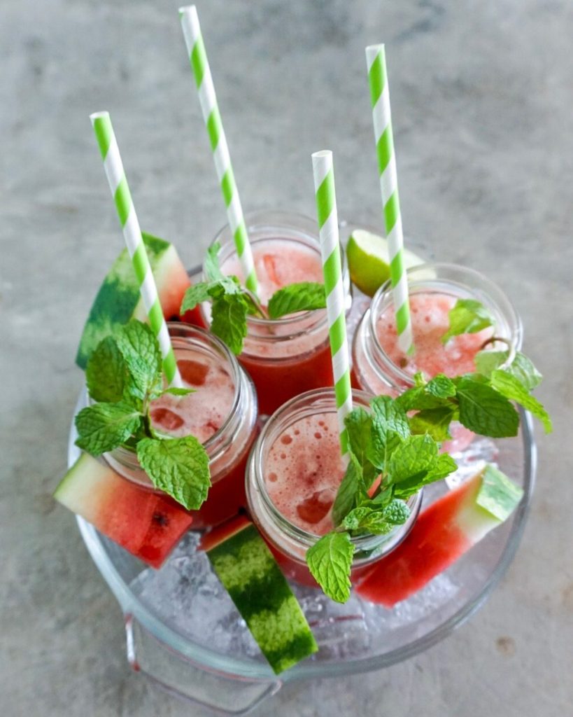 4 glasses of watermelon mint lemonade