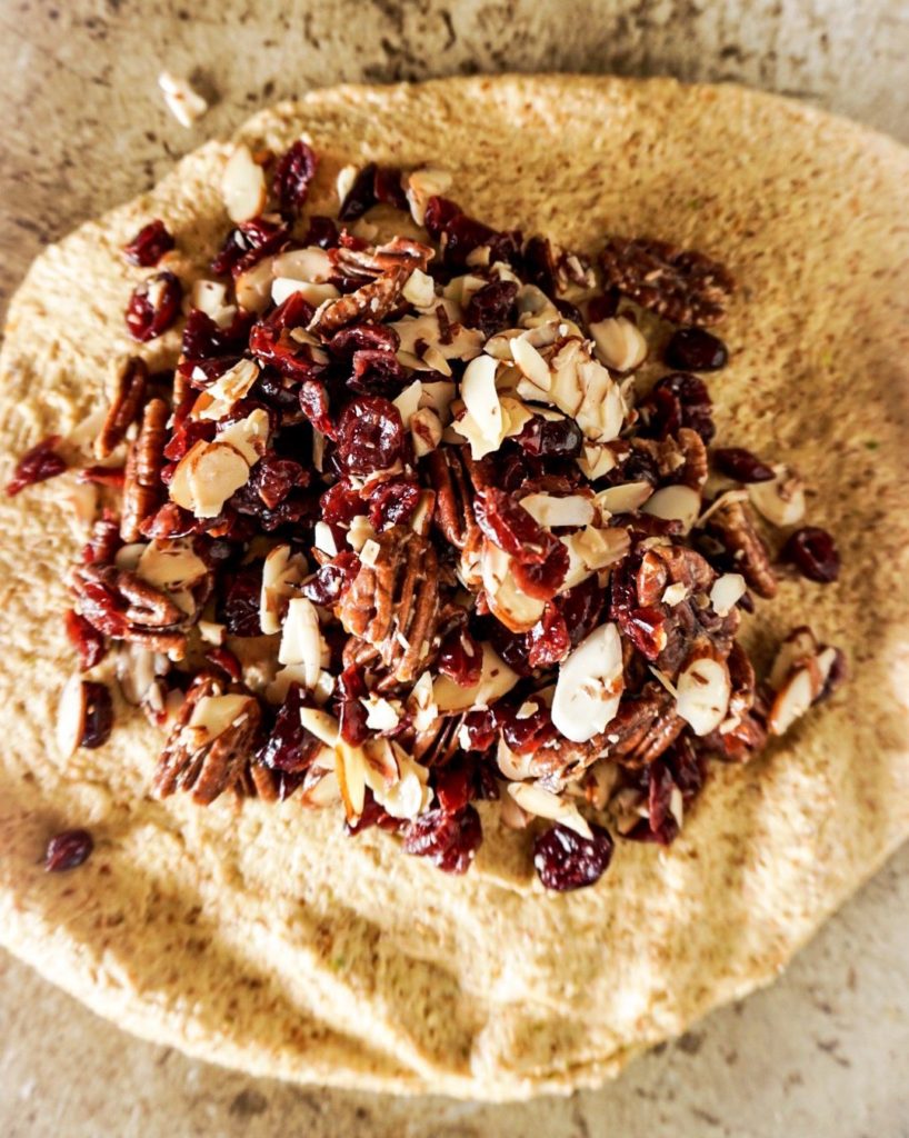 dough + pecans and cranberries