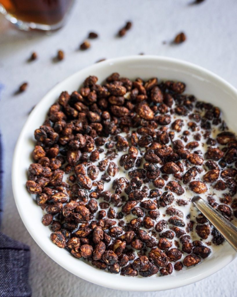 bowl of cocoa puffs and milk