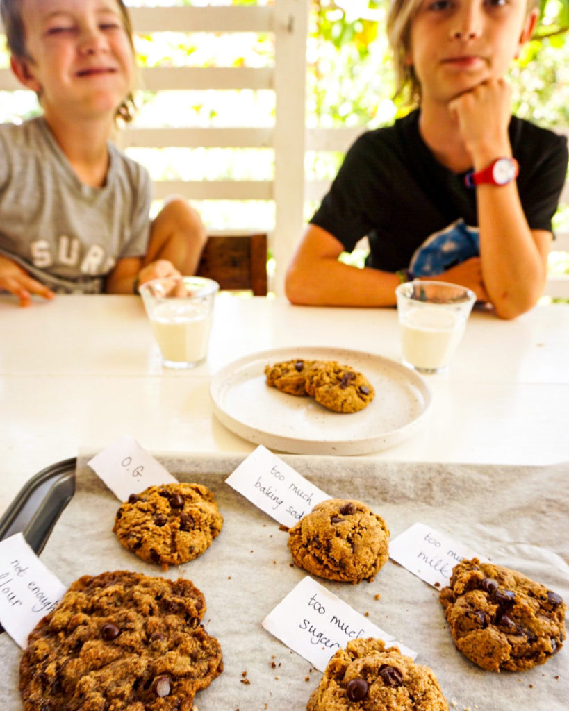 baking results with kids in background