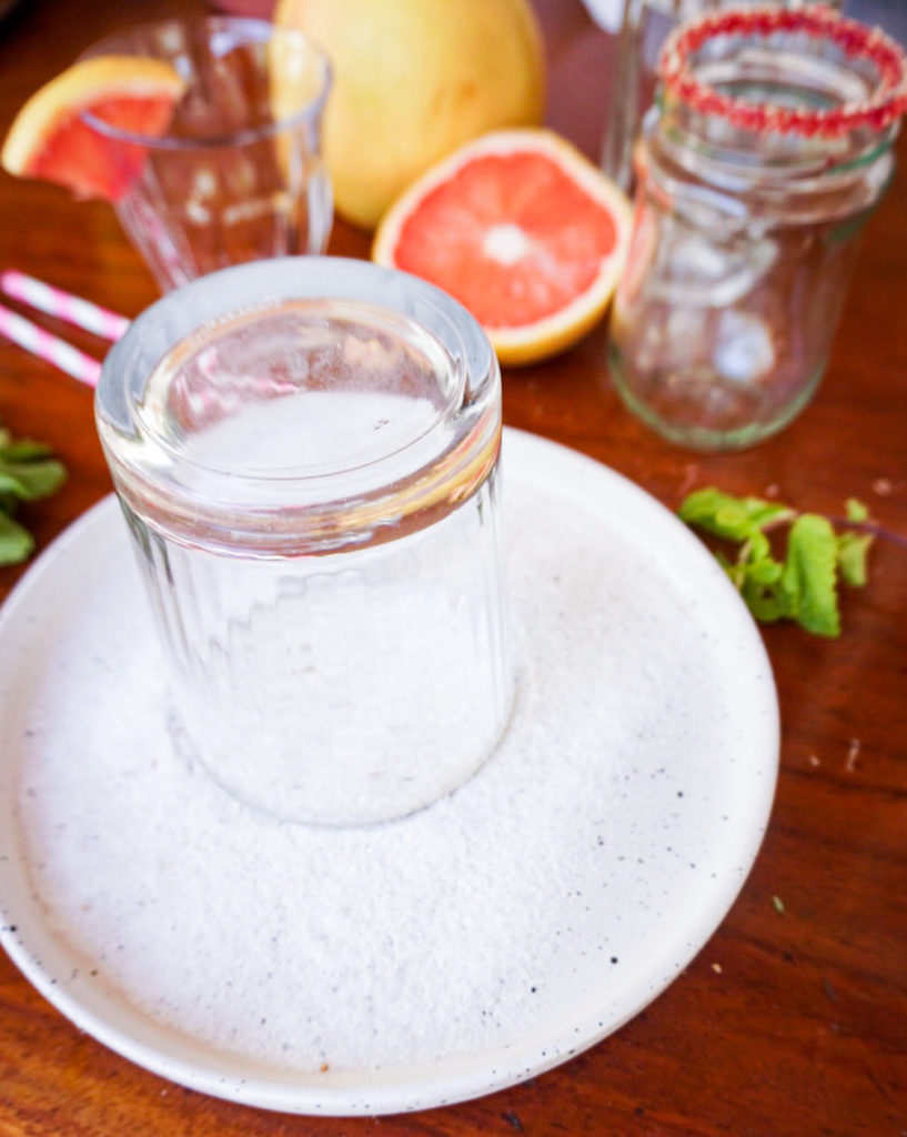 dipping the glass in salt