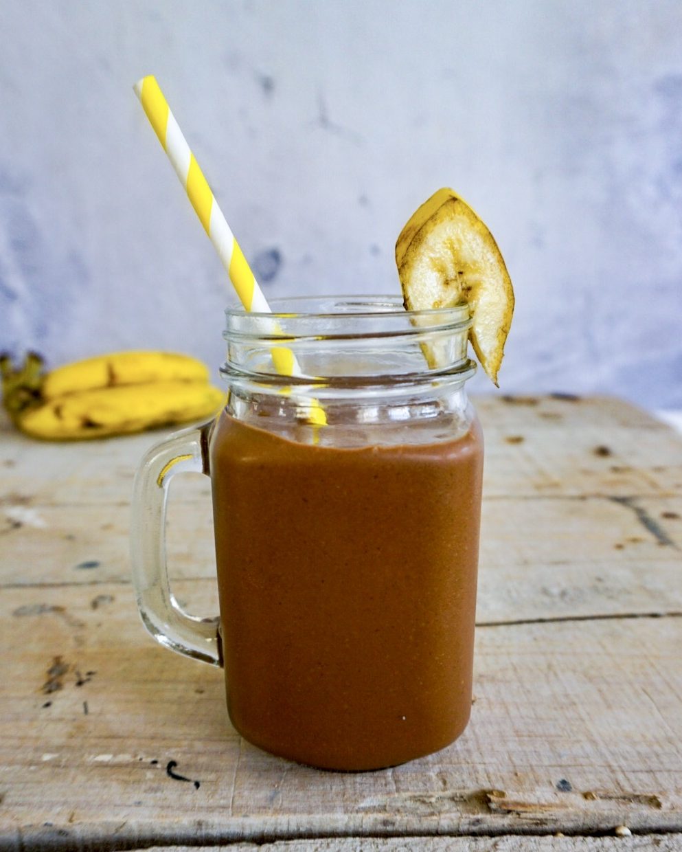 banana snickers shake with straw