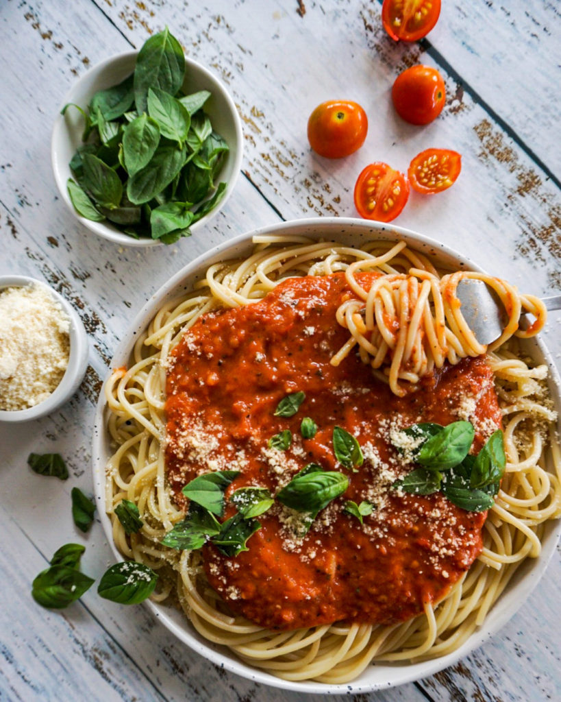 oven roasted tomato sauce, great for meal planning