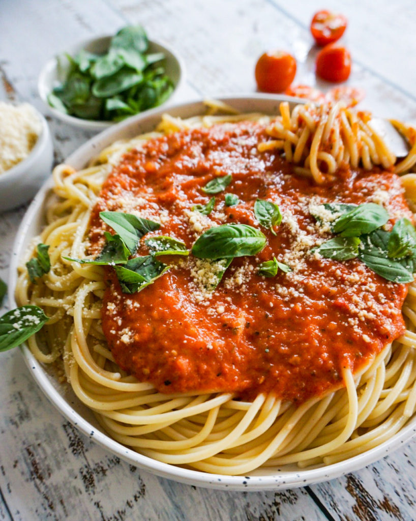 oven roasted tomato sauce over noodles, such a great family weekday meal