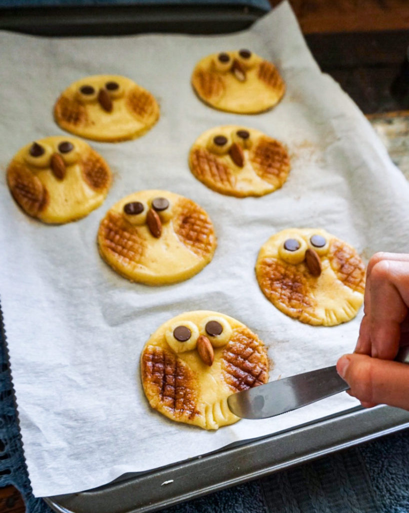 cutting toes on the owl cookies