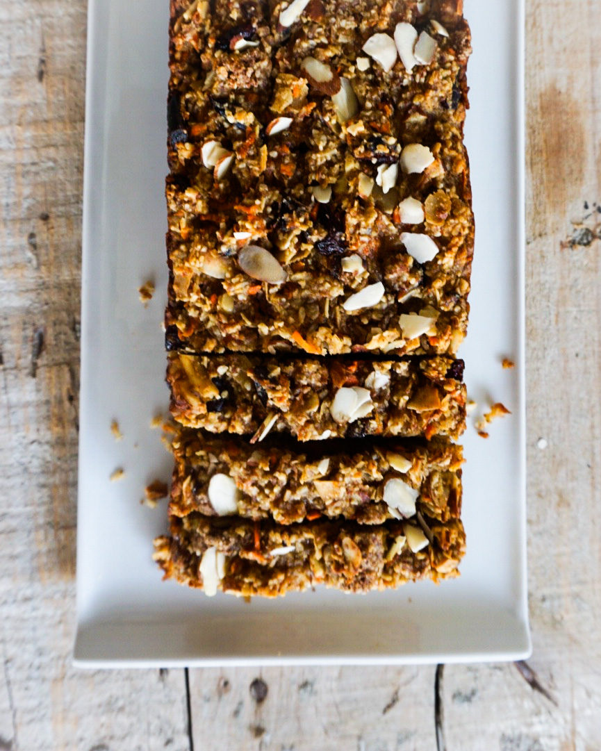 carrot coconut bread slices from atop