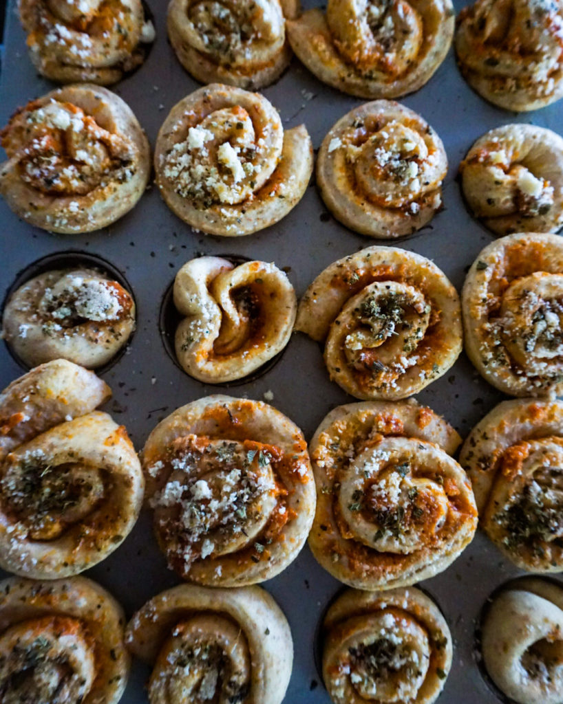 pizza buns ready to go into the oven