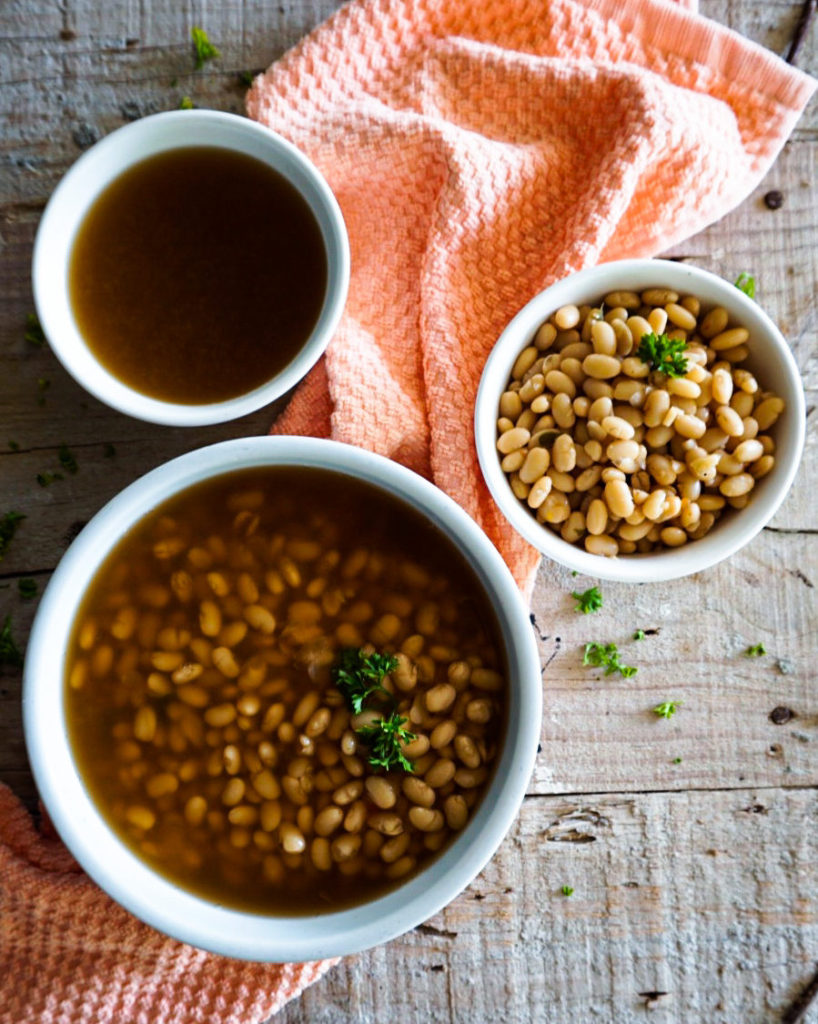 bean broth, cooked beans and clear broth