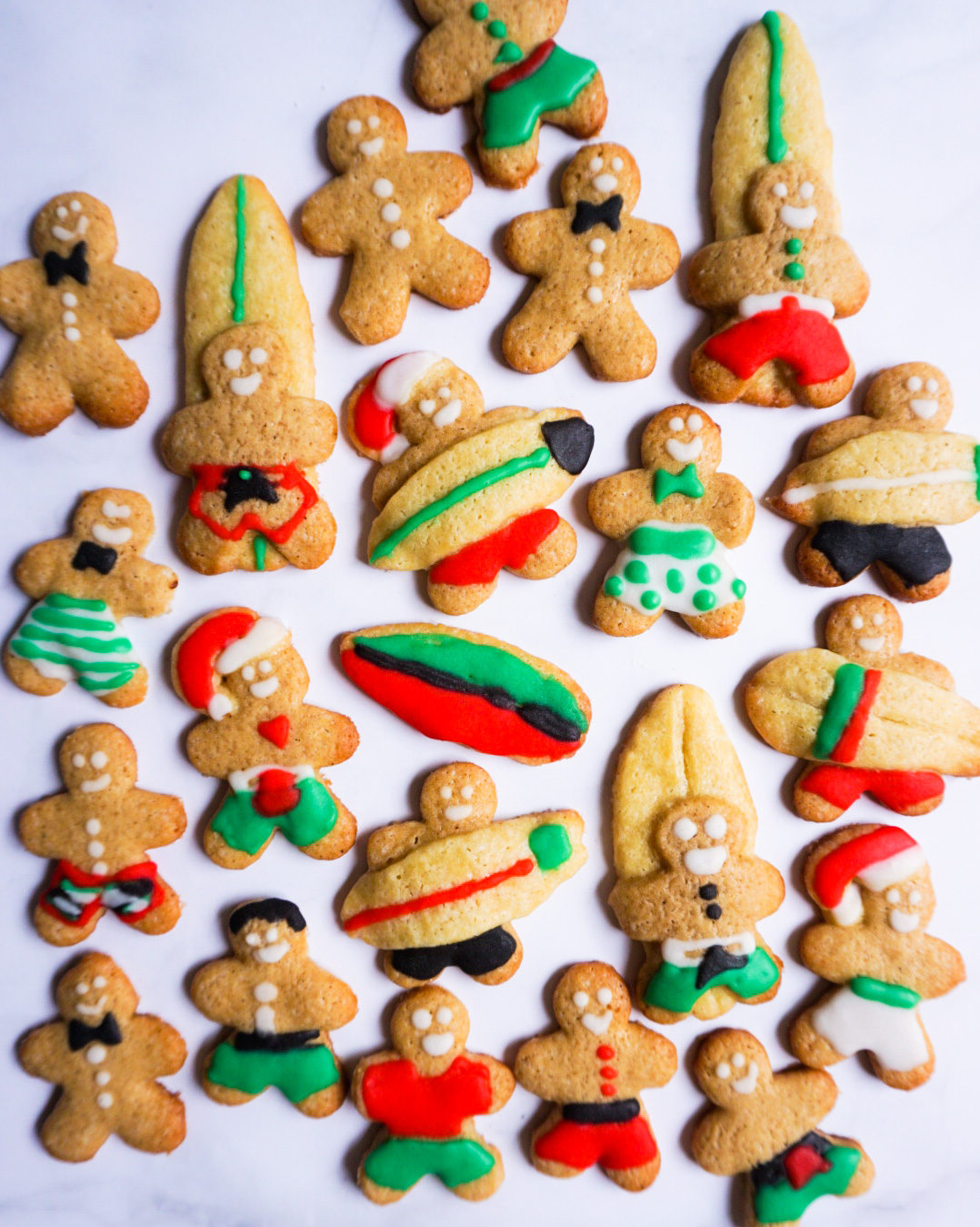 Surfing gingerbread man cookies