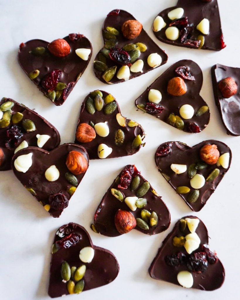 heart shaped chocolate bark