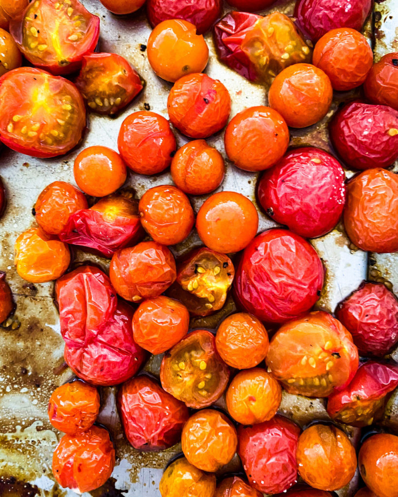 roasted cherry tomato on a baking tray