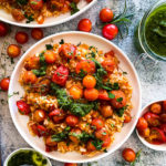 roasted cherry tomato risotto with peppermint pesto