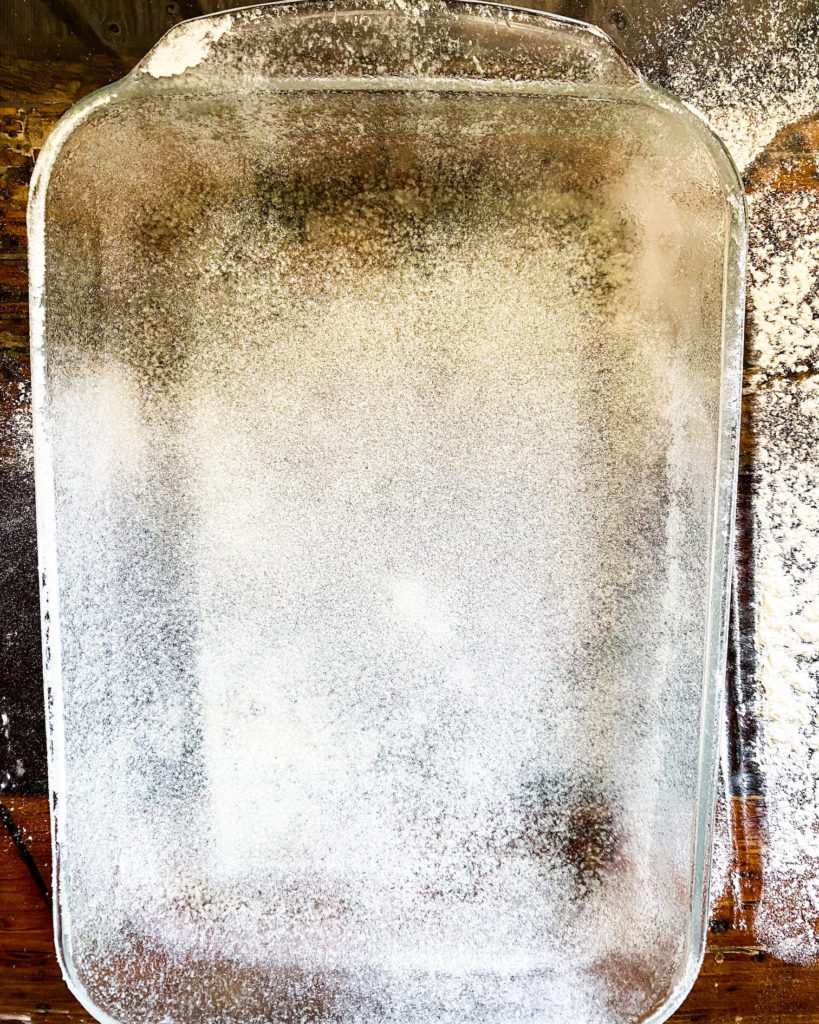 dusting the sheet pan