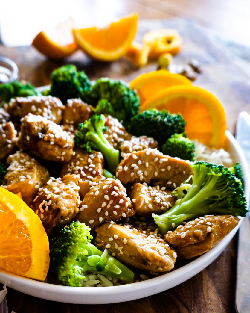 orange ginger chicken and broccoli