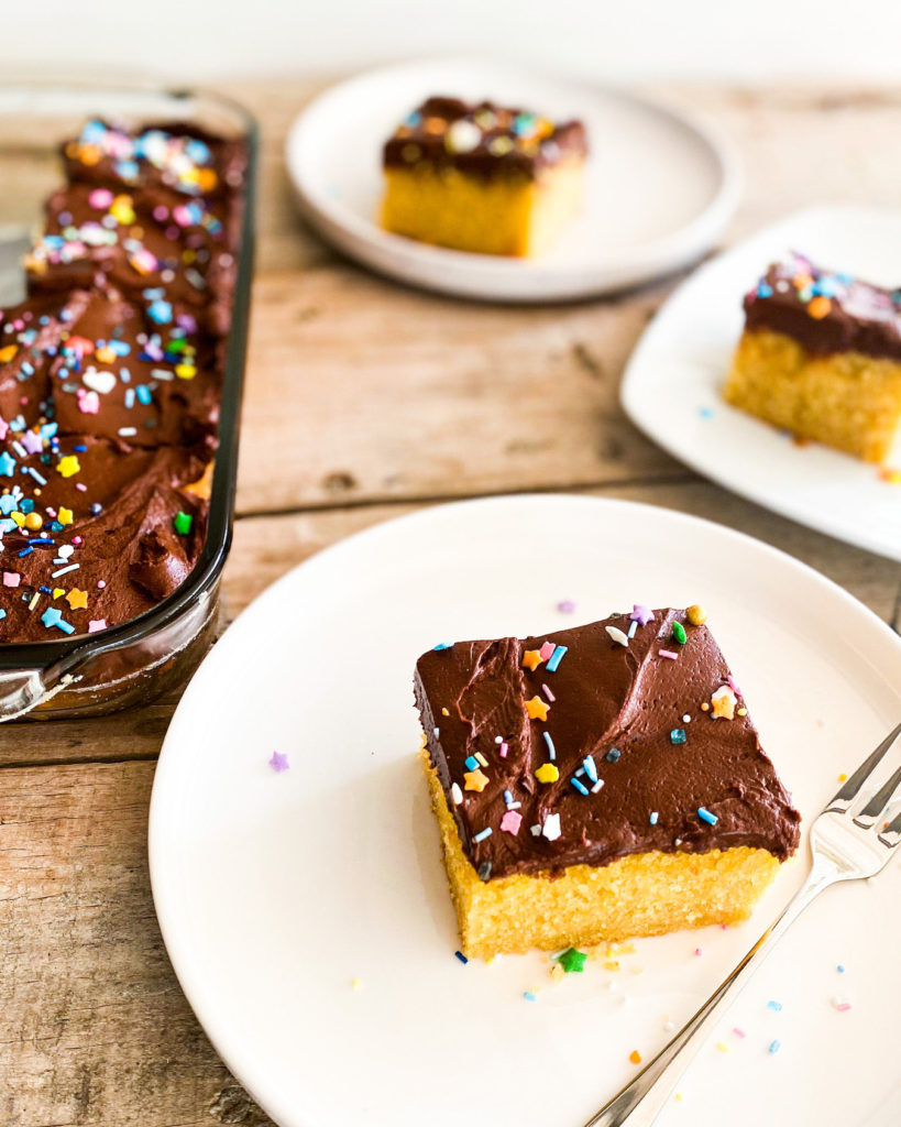 several pieces of cake on plates