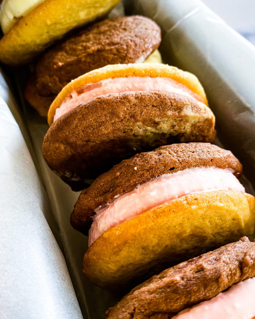 ice cream sandwiches stacked in a tin