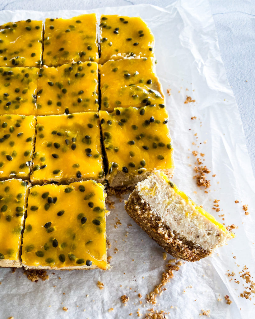passionfruit lime bars cut up into cubes