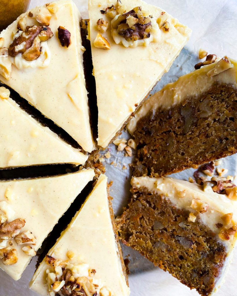 pumpkin carrot cake sliced