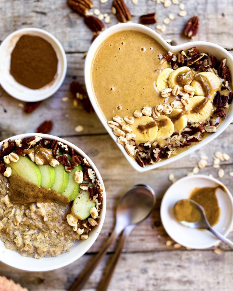 pumpkin smoothie bowl and pumpkin spice oatmeal