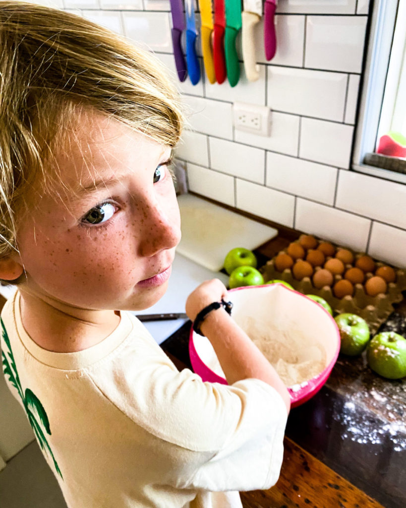 Cooper mixing flours for apple pie