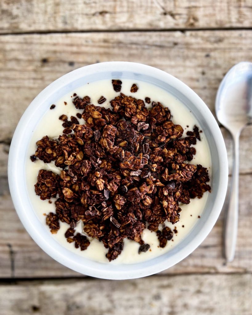 a bowl of chocolate espresso granola 1