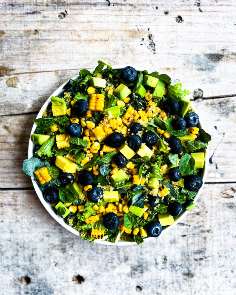 Blueberry and grilled sweet corn summer salad