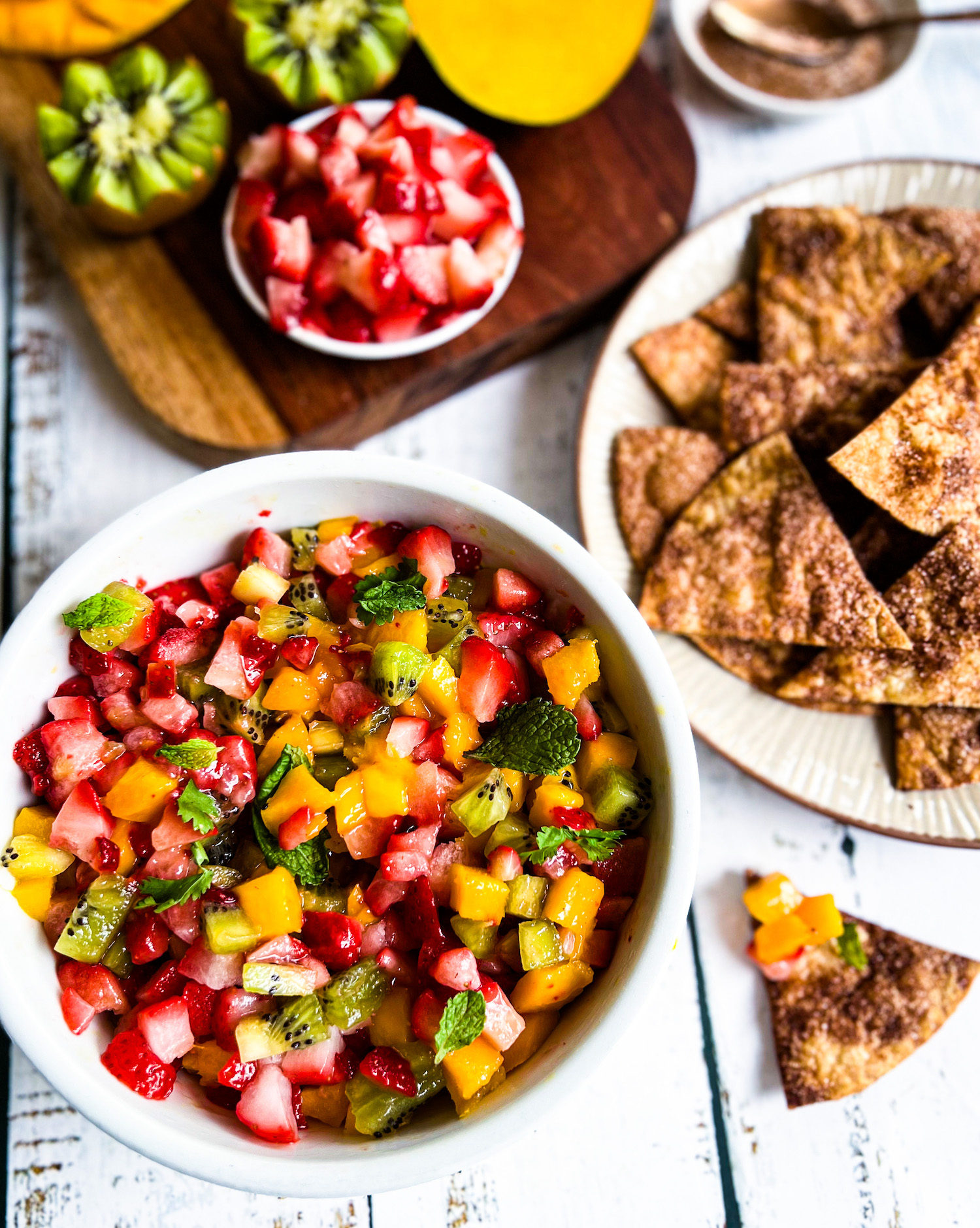 fruit salsa with cinnamon sugar tortilla chips