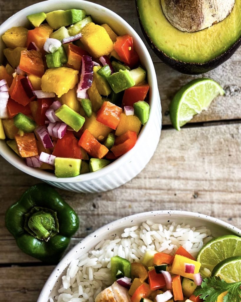 a close up of mango salsa