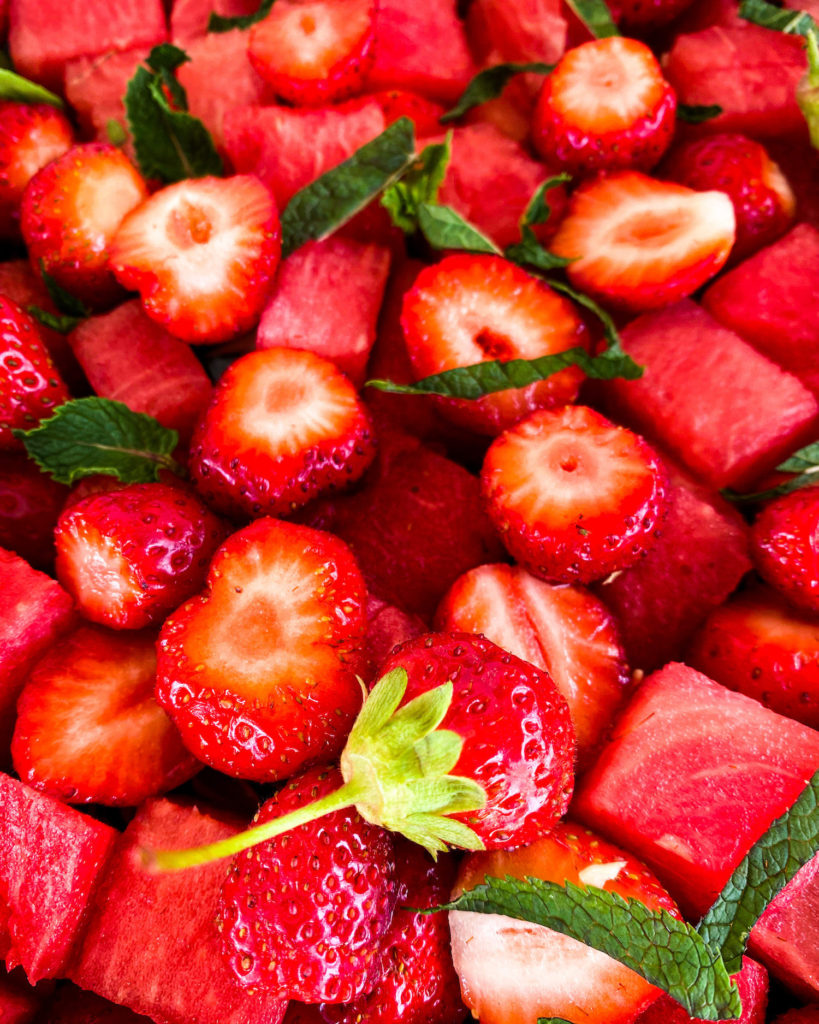 strawberry watermelon summer salad close up