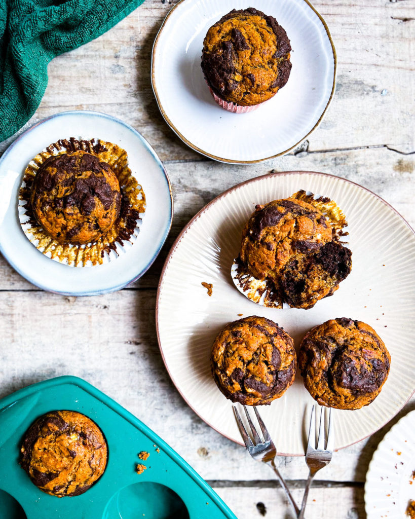 marbled banana bread muffins