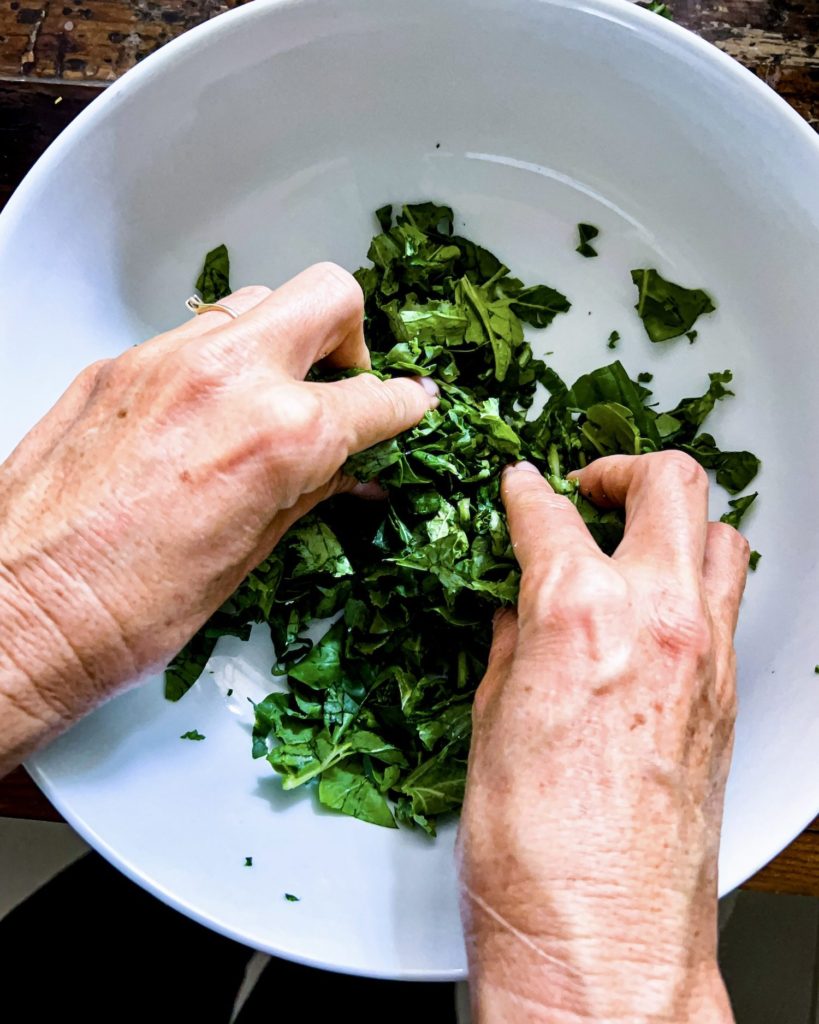 massaging kale