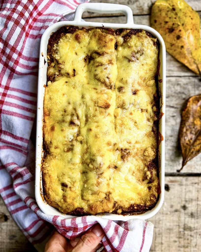 Pumpkin lasagna just out of the oven