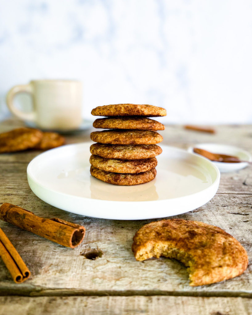stack of healthier snickerdoodle cookies