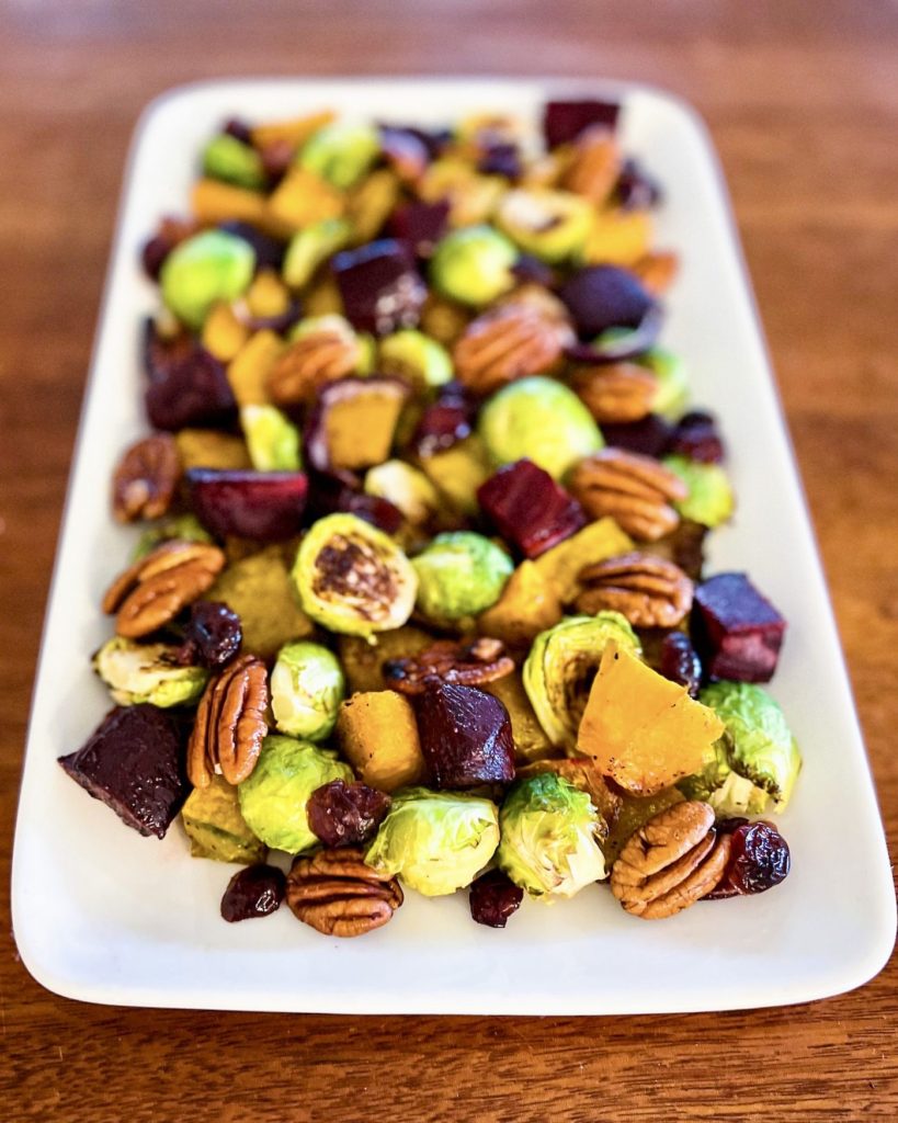 vegetables with cranberries and pecans