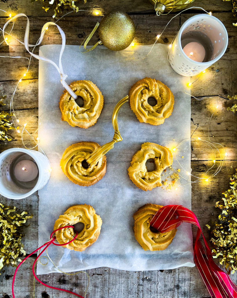 wreath cookies on parchment paper