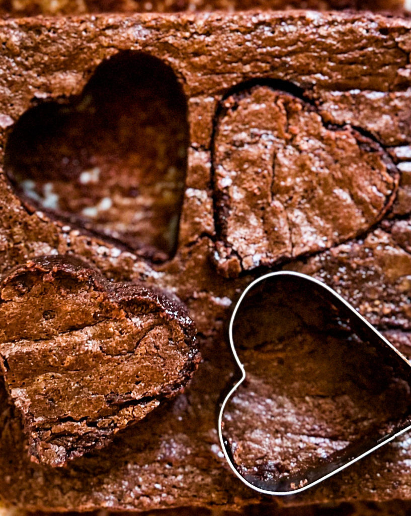 hearts cut out of the brownies