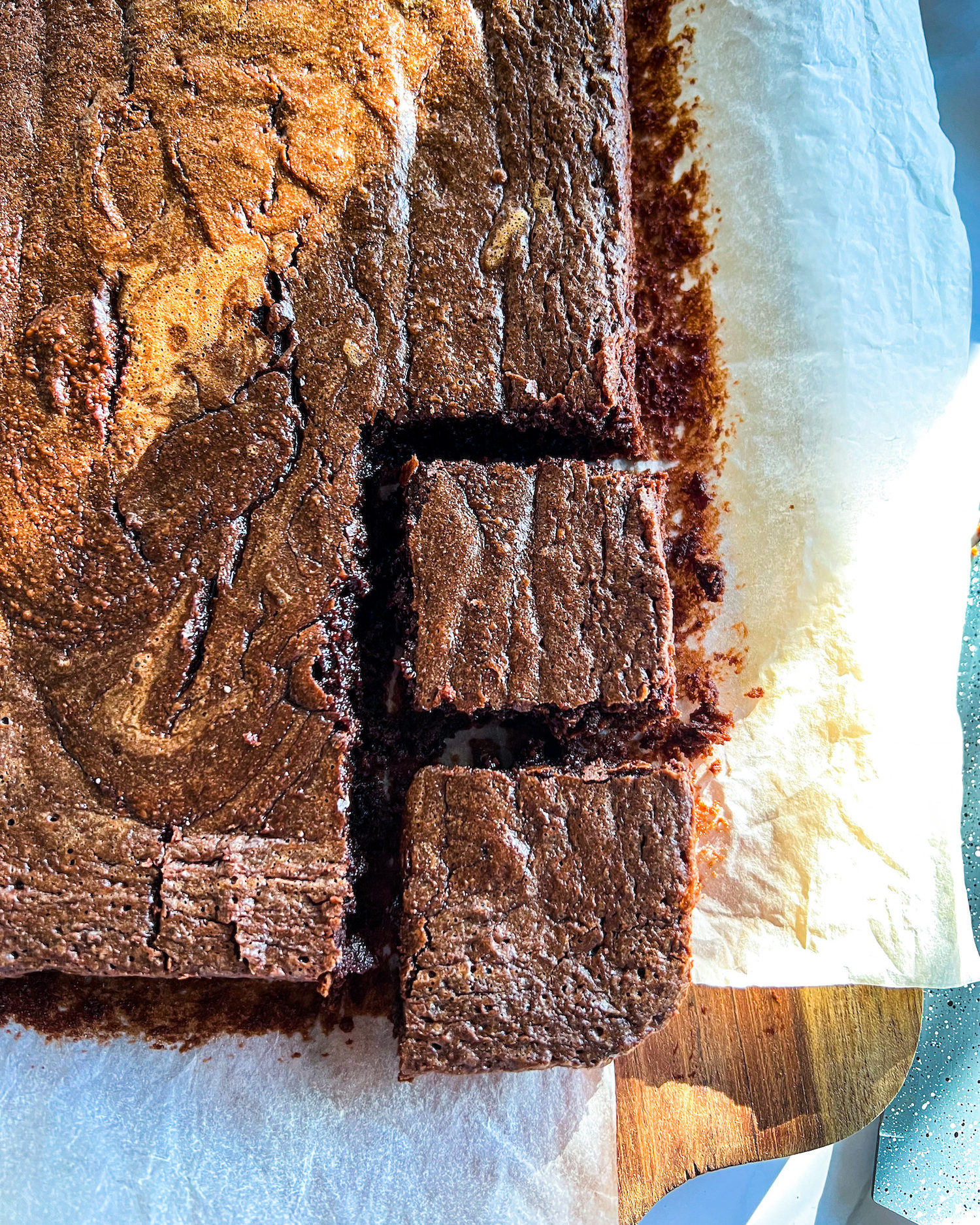 two pieces cut out of the brownie