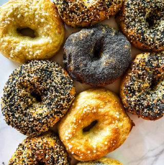 All types of bagels close up